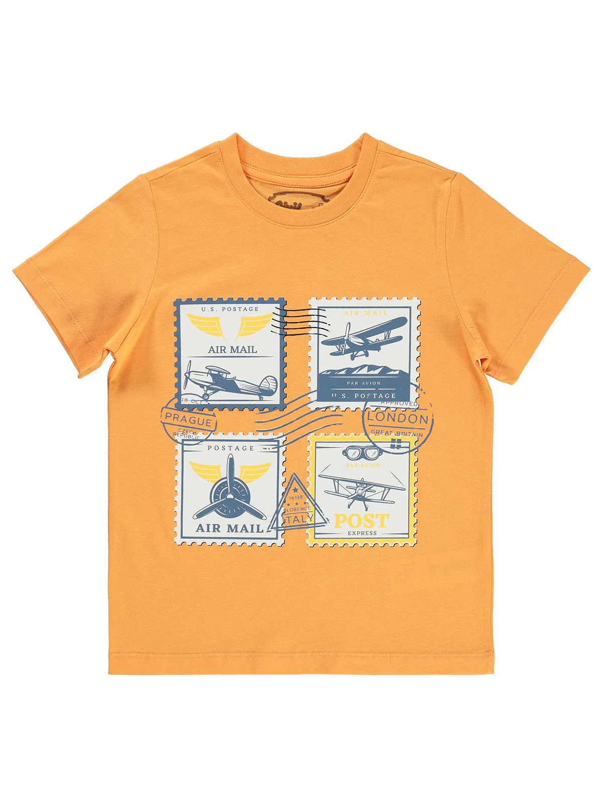 Civil Boys Kartpostal Baskılı 10-13 Yaş Tişört - Turuncu
