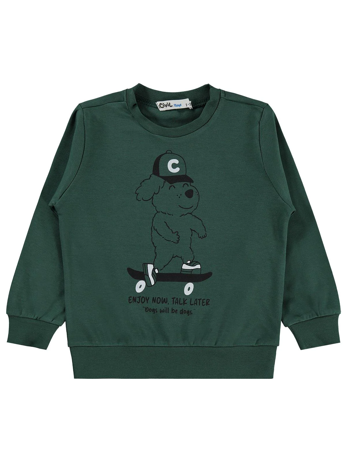 Civil Boys Kaykay Köpek Baskılı 2-5 Yaş Sweatshirt  - Yeşil