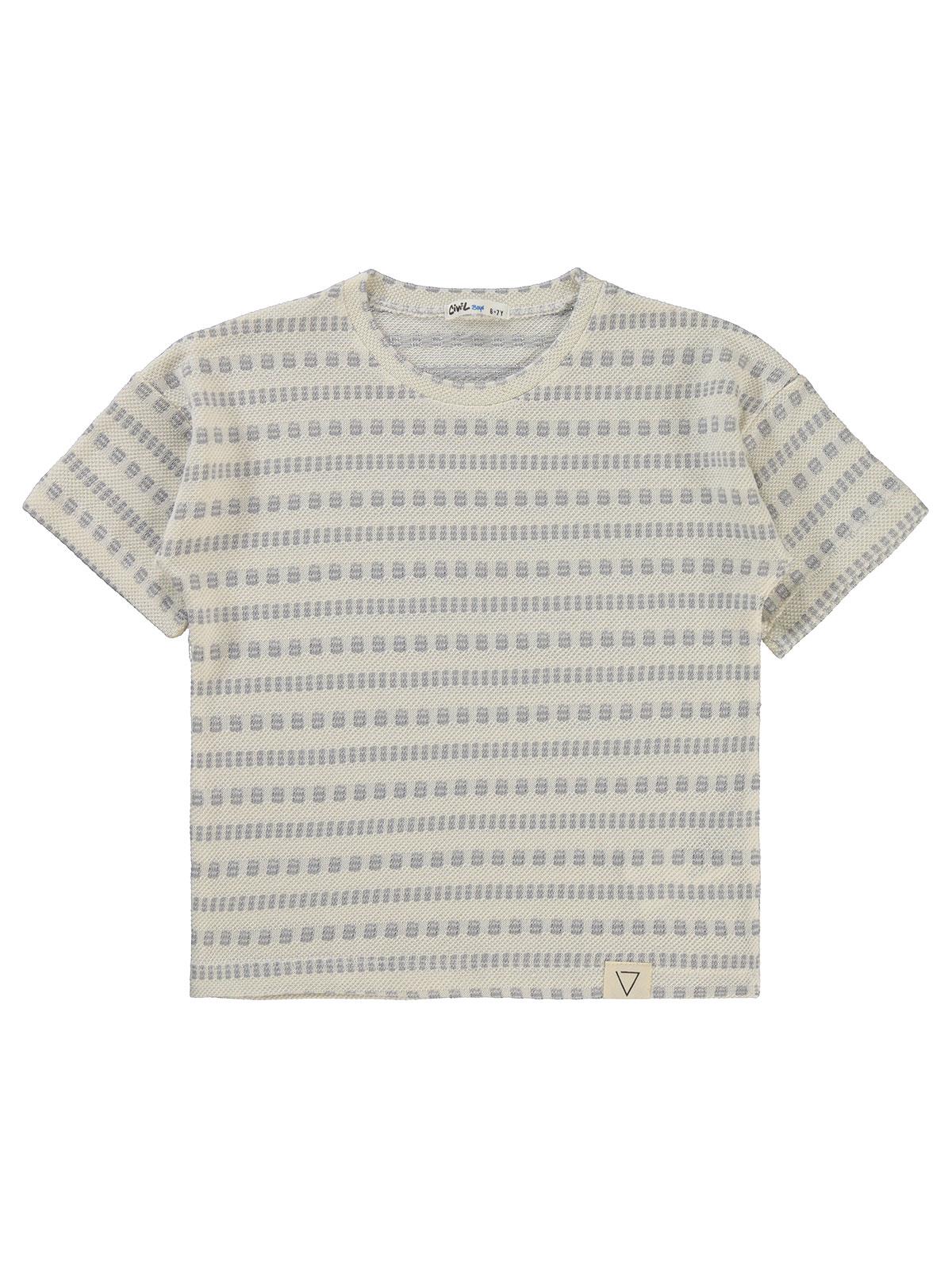 Civil Boys Kendinden Desenli 10-13 Yaş Tişört - Gri - Image 10