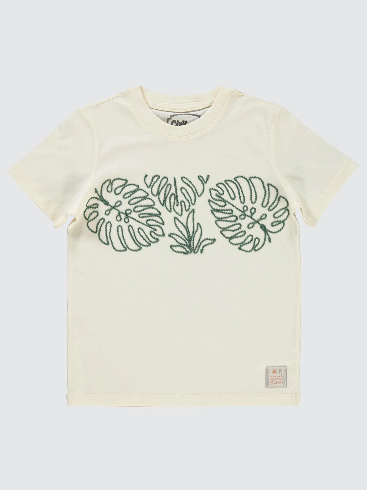 Civil Boys Leaf Nakışlı 10-13 Yaş Tişört - Fil Dişi