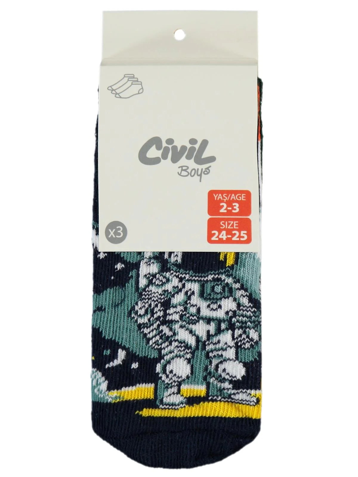 Civil Boys Need More Space 3'lü 2-12 Yaş Erkek Patik Çorap - Image 2