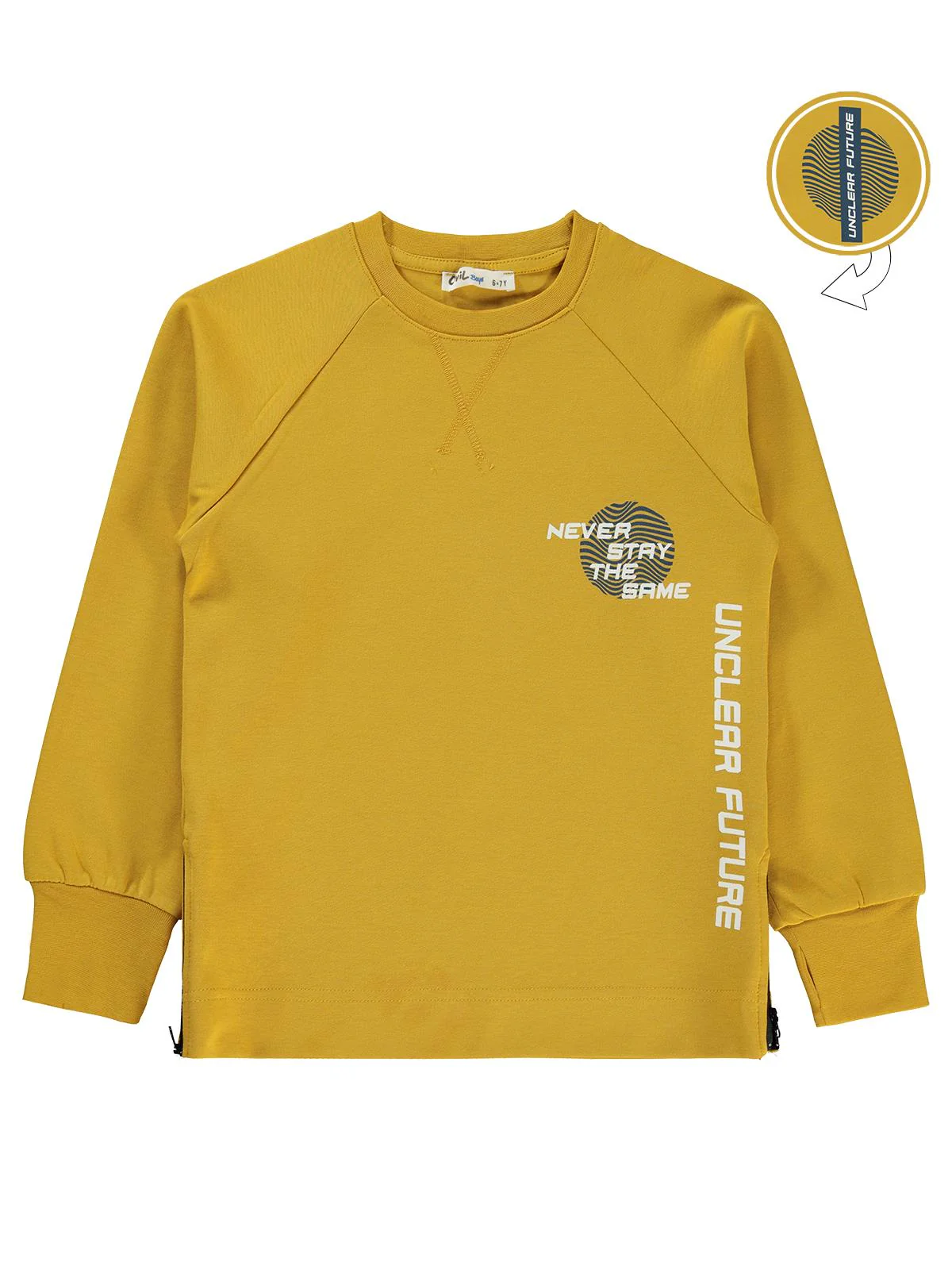 Civil Boys Never Stay Baskılı 10-13 Yaş Sweatshirt - Hardal - Image 4