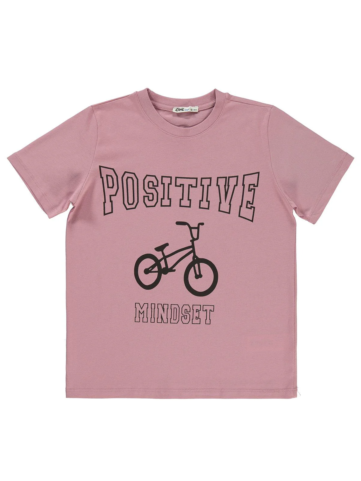 Civil Boys Posıtıve Bisiklet Baskılı 10-13 Yaş Tişört - Pembe