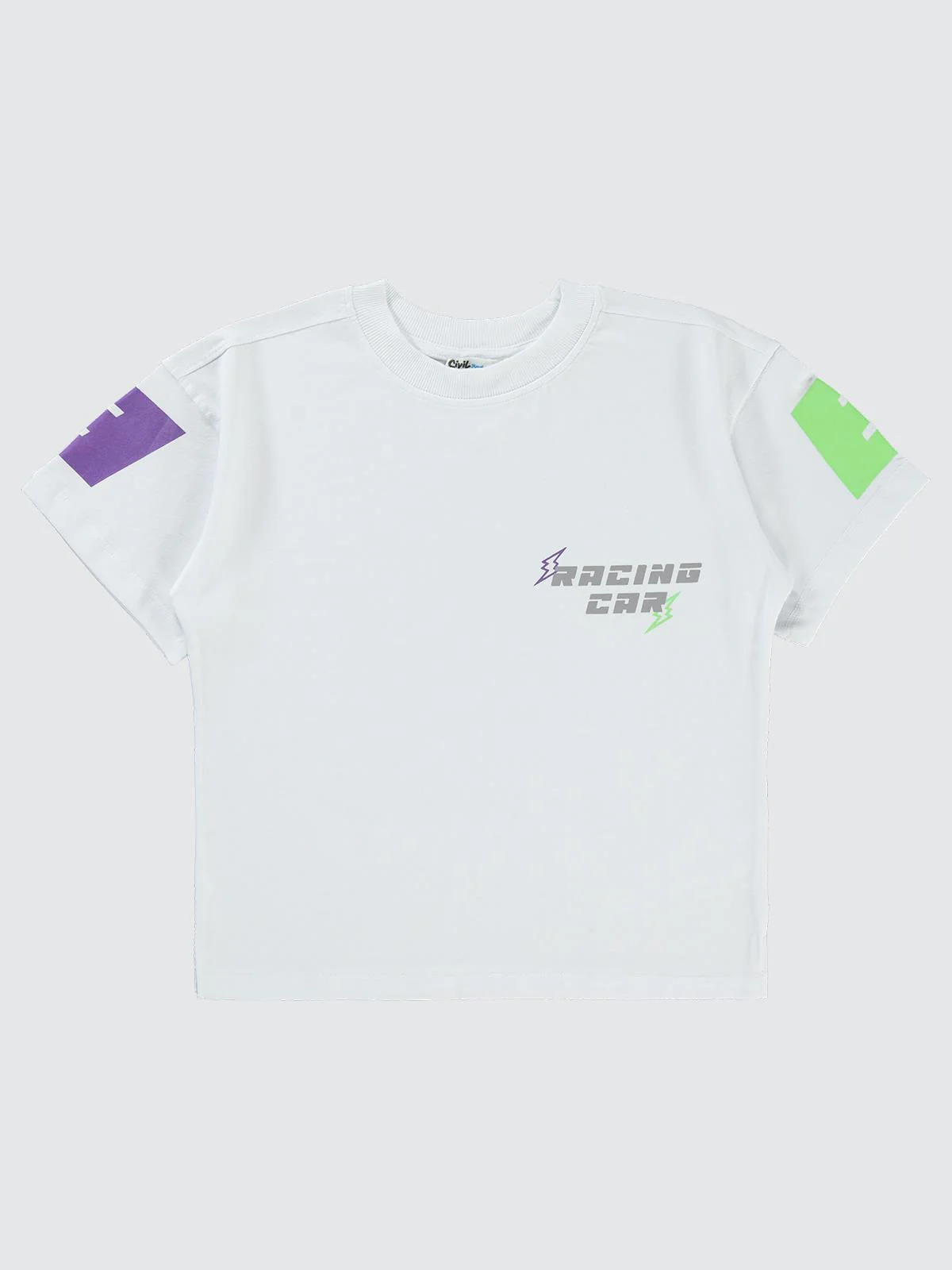 Civil Boys Racing Baskılı Oversize 6-9 Yaş Tişört - Beyaz