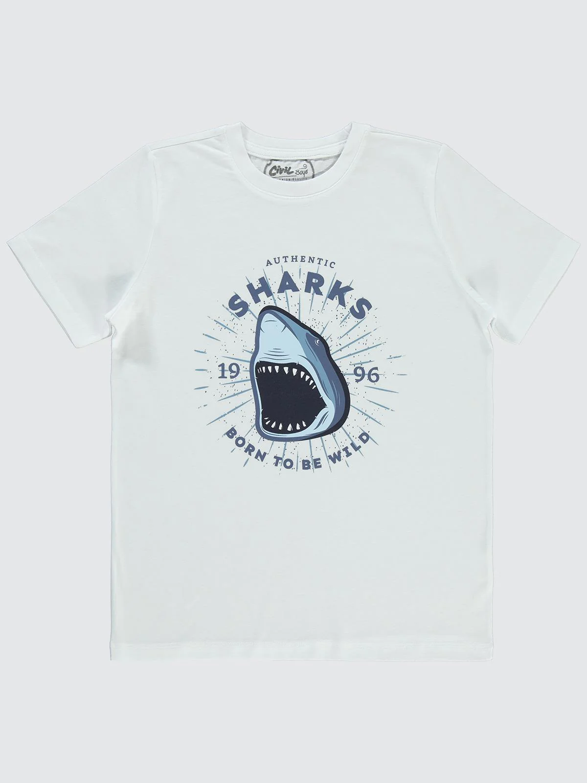 Civil Boys Shark Baskılı 10-13 Yaş Tişört - Beyaz - Image 3