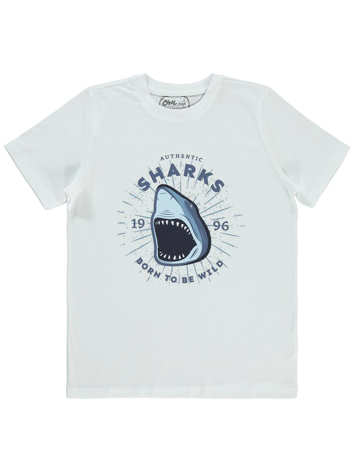 Civil Boys Shark Baskılı 10-13 Yaş Tişört - Beyaz - Image 4