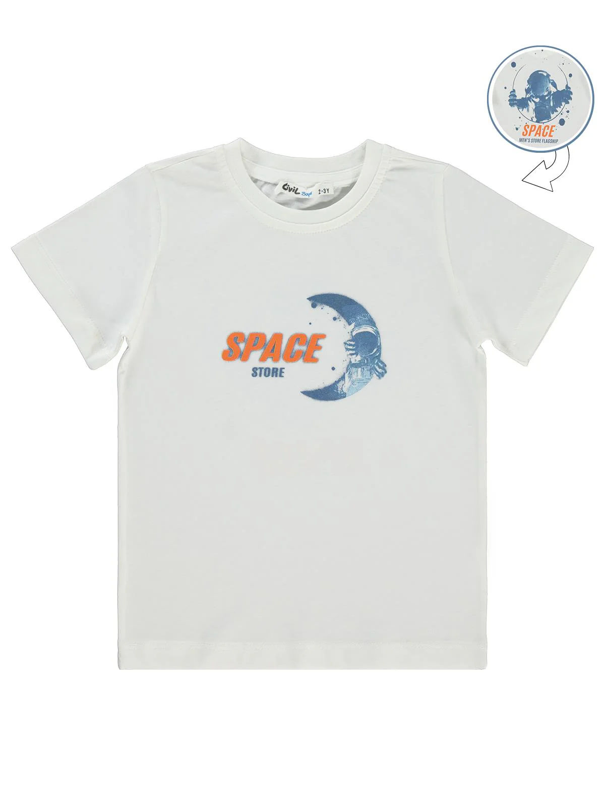 Civil Boys Space Store Baskılı 2-5 Yaş Tişört - Ekru