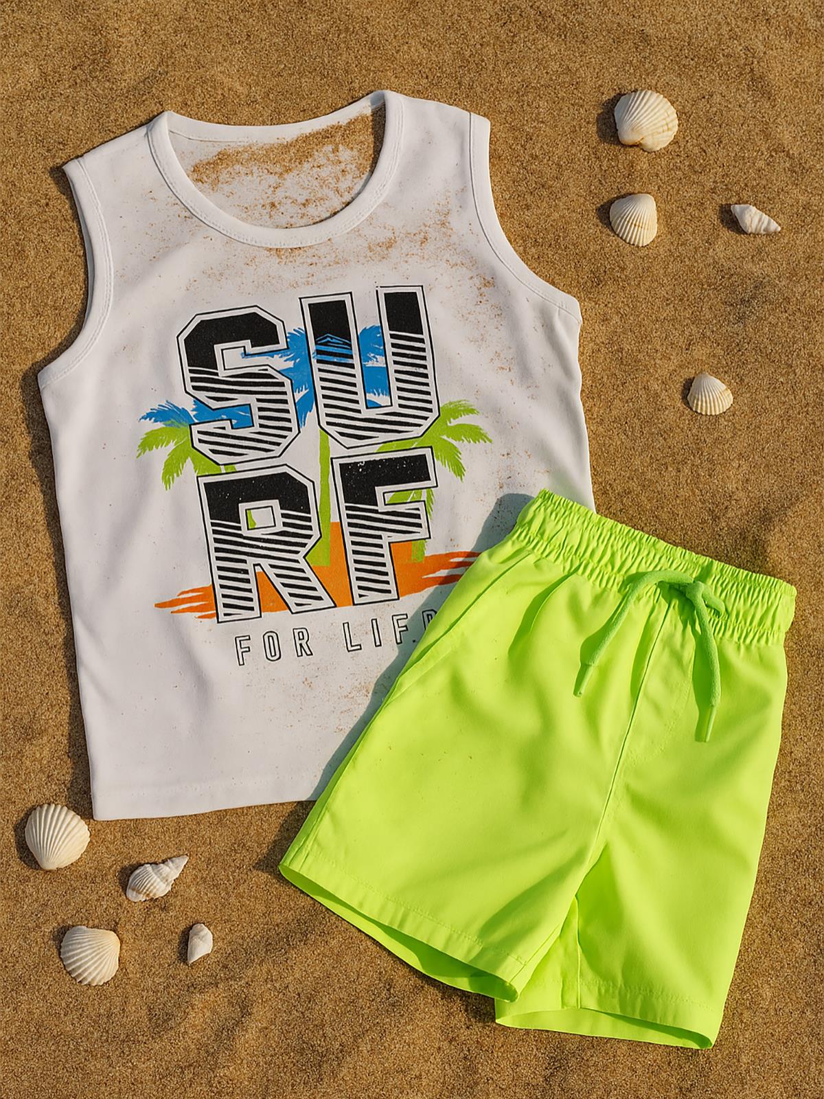 Civil Boys Surf Palmiye Baskılı 6-9 Yaş Tişört - Beyaz - Image 3