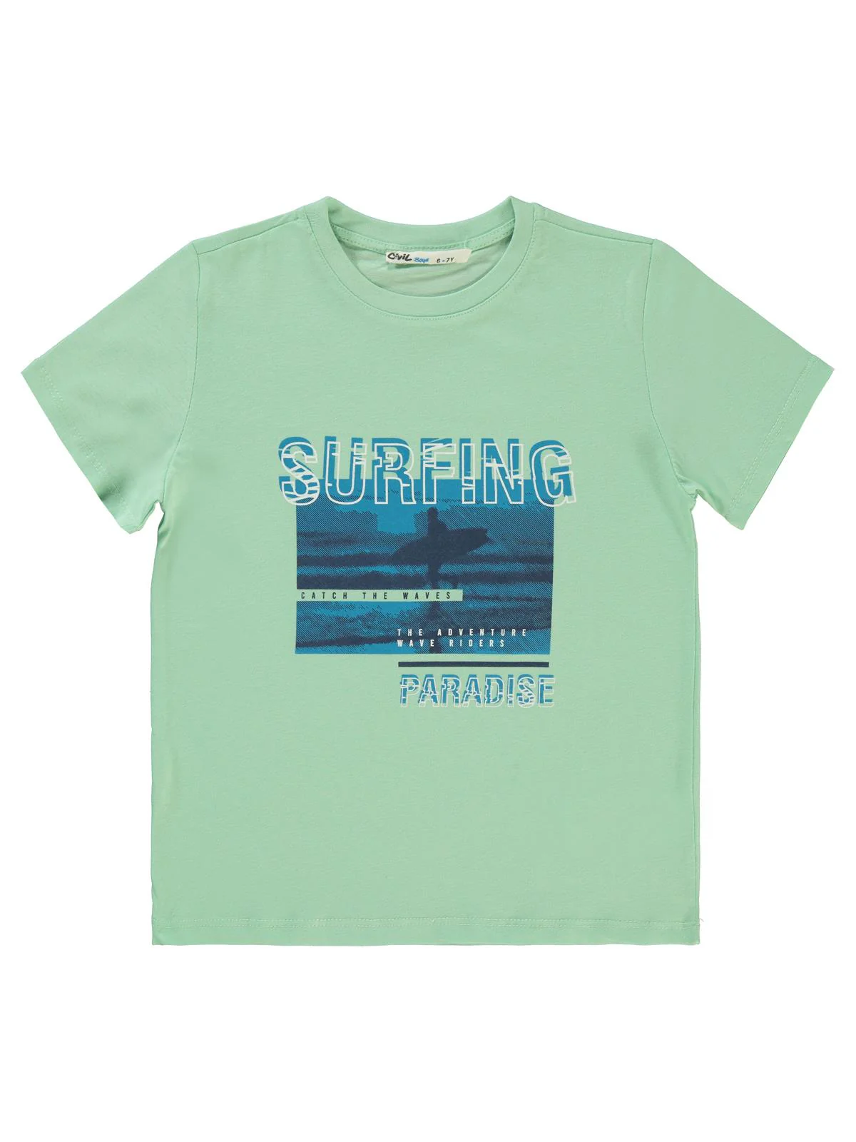 Civil Boys Surfıng Baskılı 6-9 Yaş Tişört - Yeşil