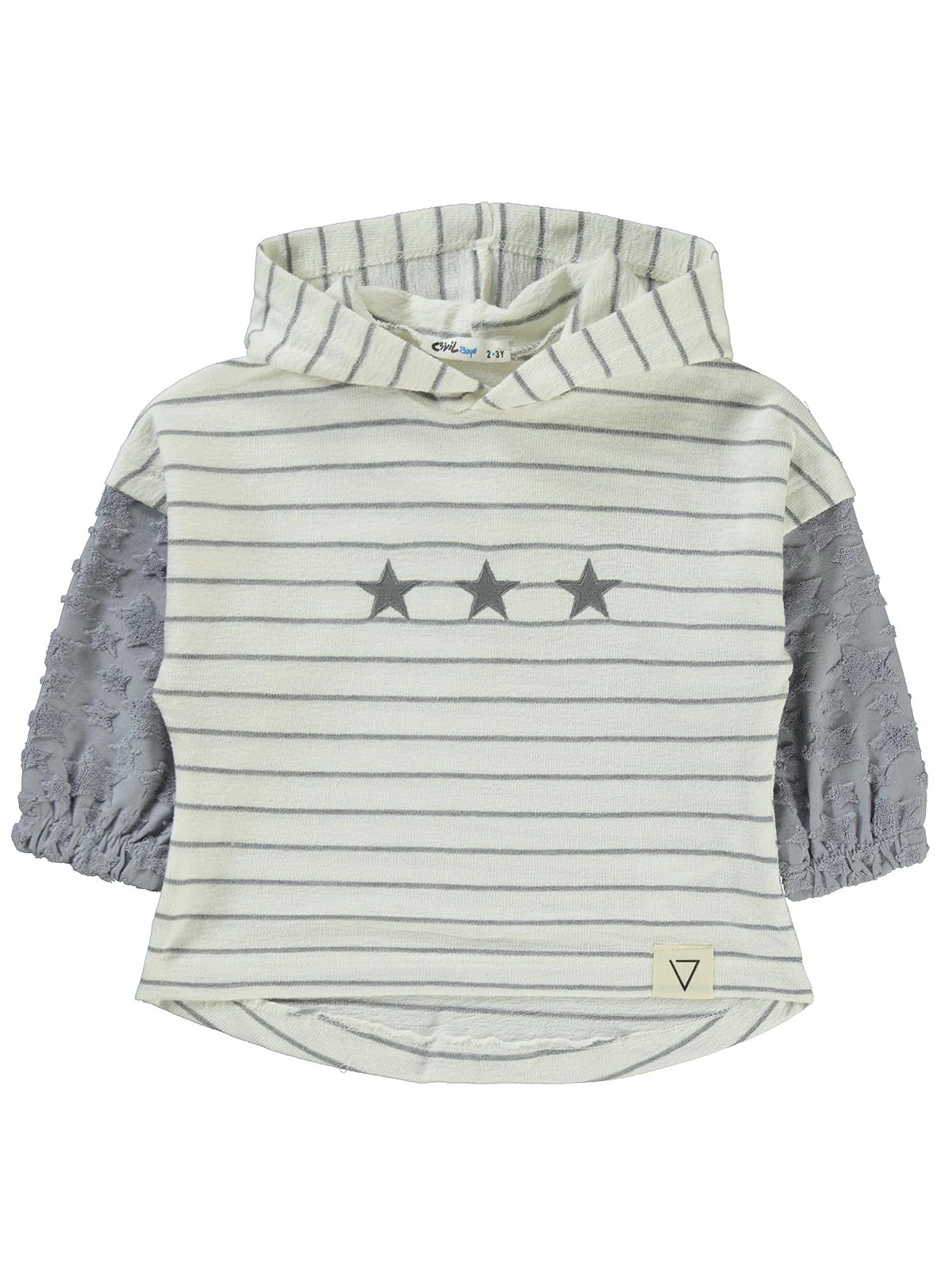 Civil Boys Yıldız Baskılı Çizgili Kapşonlu 2-5 Yaş Sweatshirt - Mavi