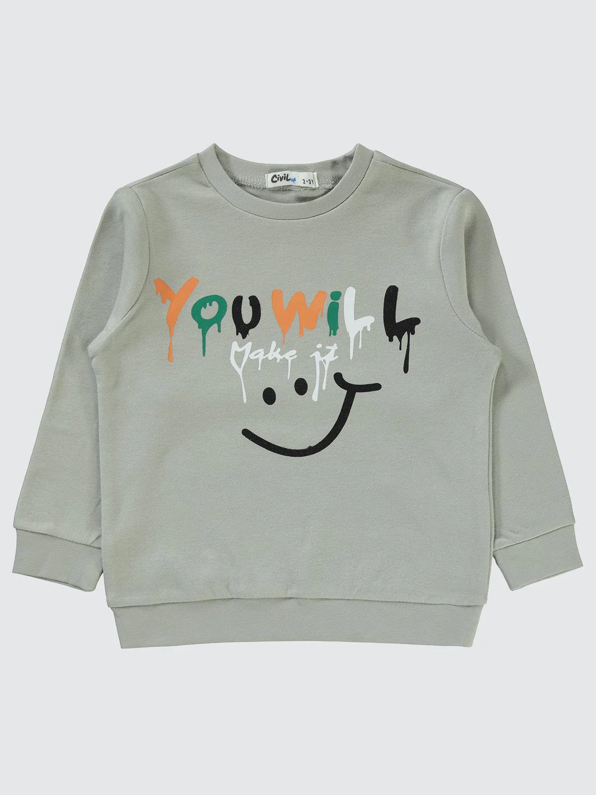 Civil Boys You Will Baskılı 2-5 Yaş Sweatshirt - Gri - Image 4