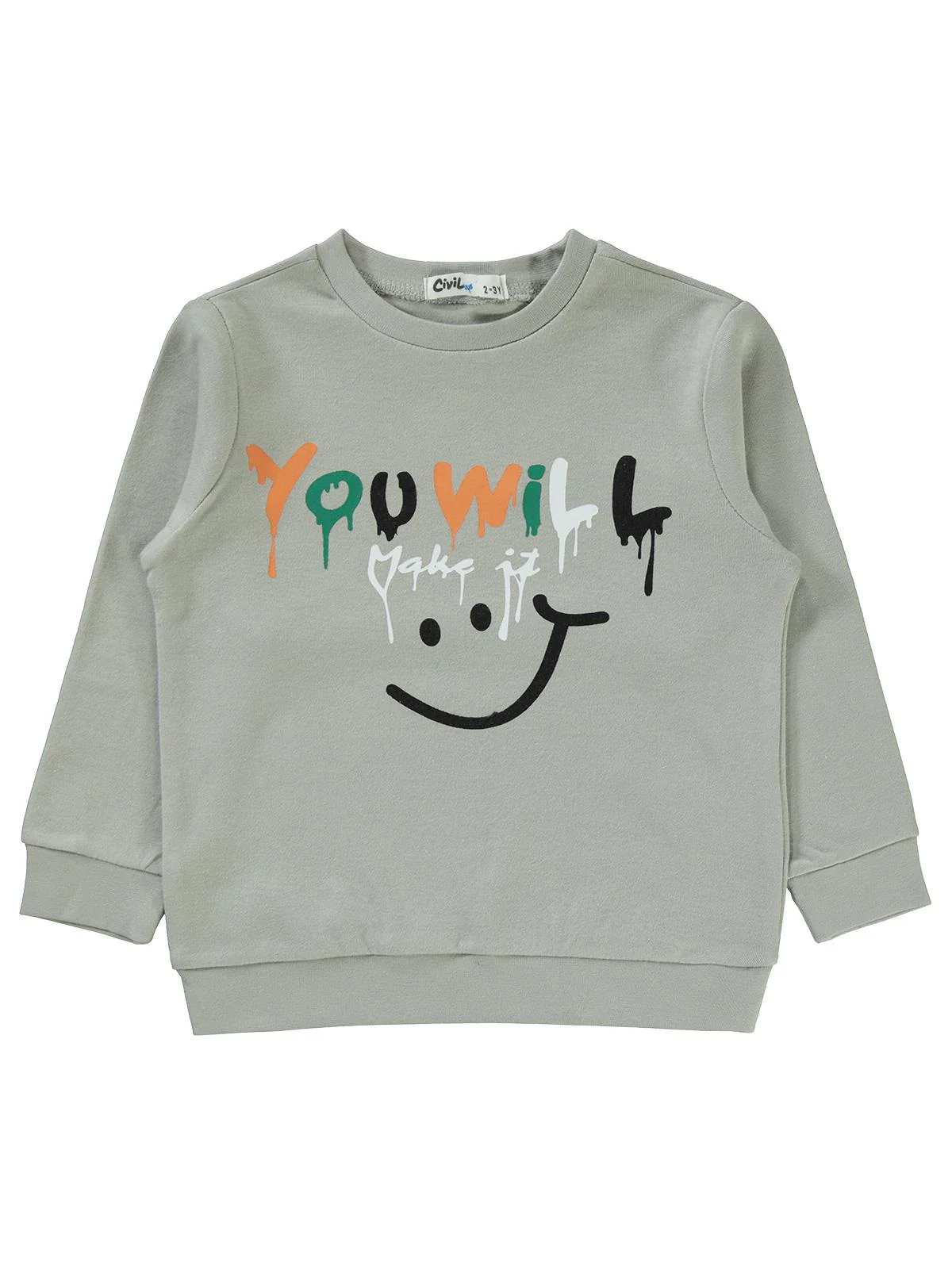 Civil Boys You Will Baskılı 2-5 Yaş Sweatshirt - Gri - Image 6