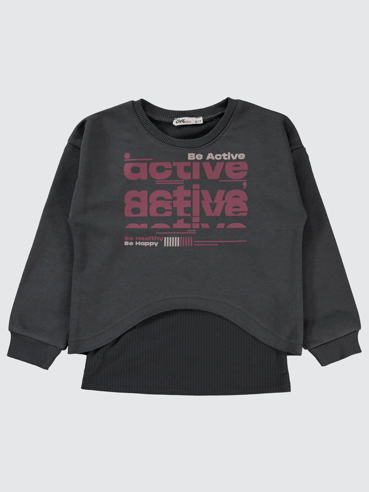 Civil Girls Active Baskılı 10-13 Yaş Sweatshirt - Gri - Image 2