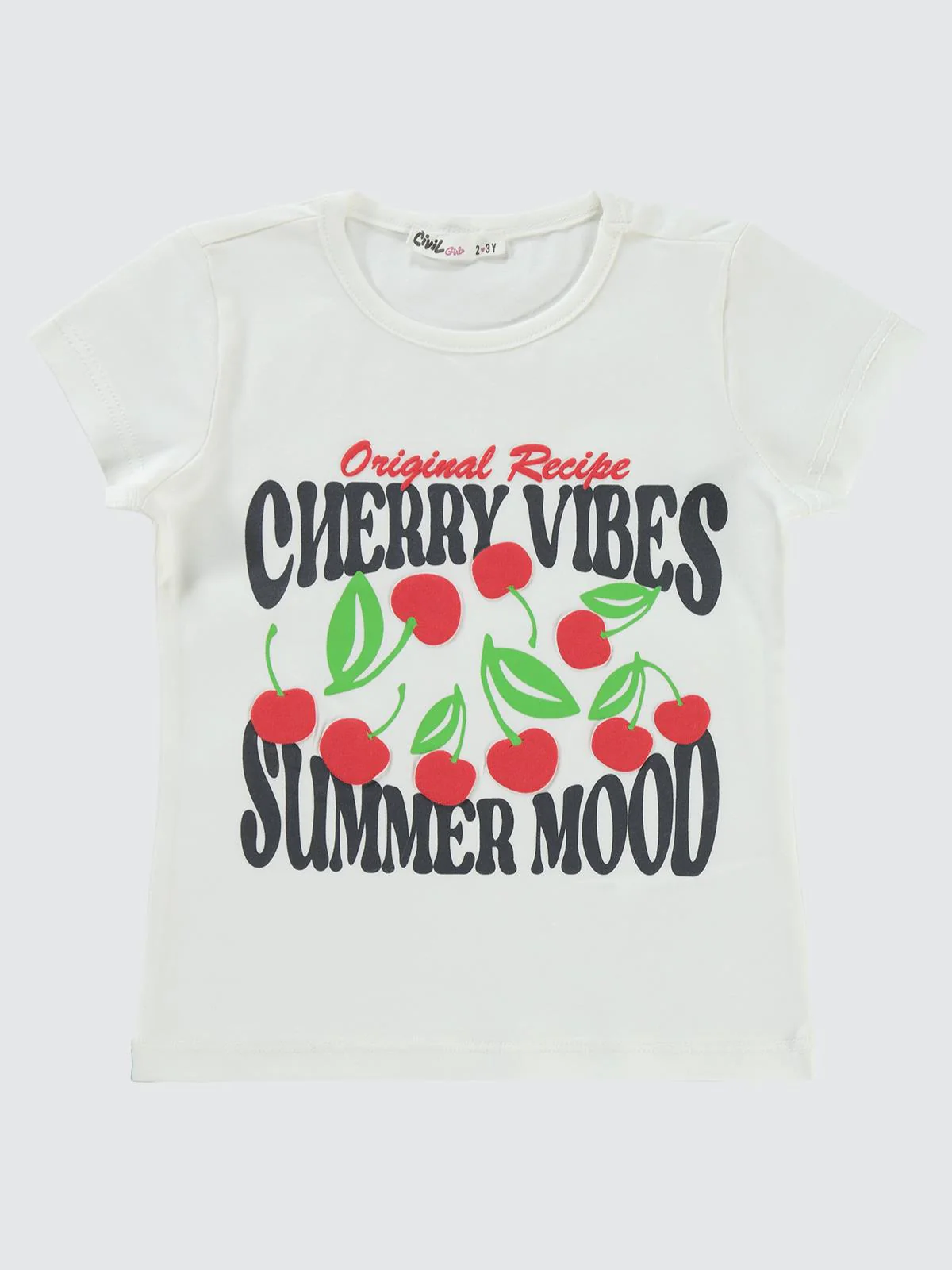 Civil Girls Cherry Baskılı 2-5 Yaş Tişört - Ekru