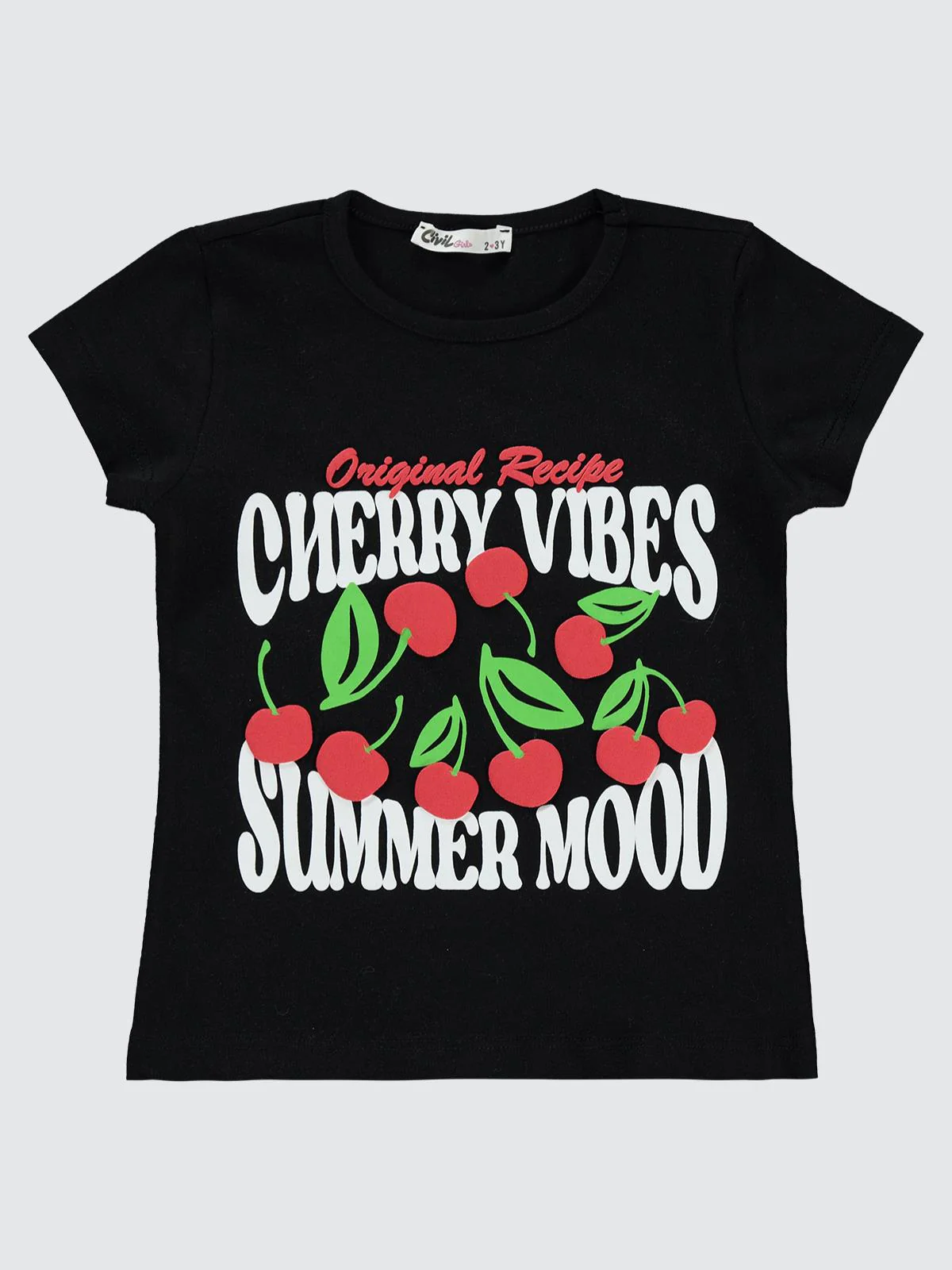 Civil Girls Cherry Baskılı 2-5 Yaş Tişört - Siyah