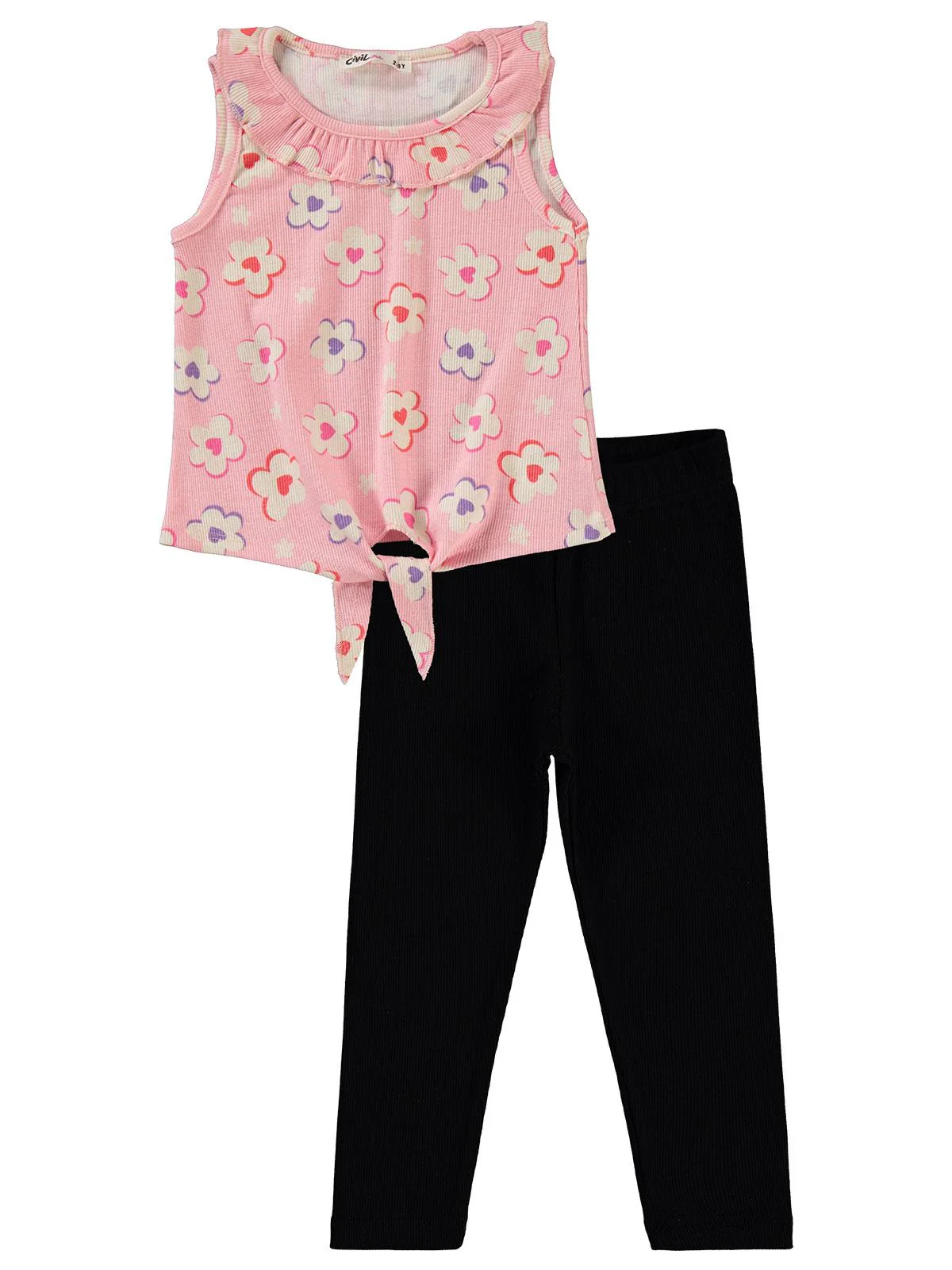 Civil Girls Çiçek Baskılı 2-5 Yaş Takım - Pembe - Image 5