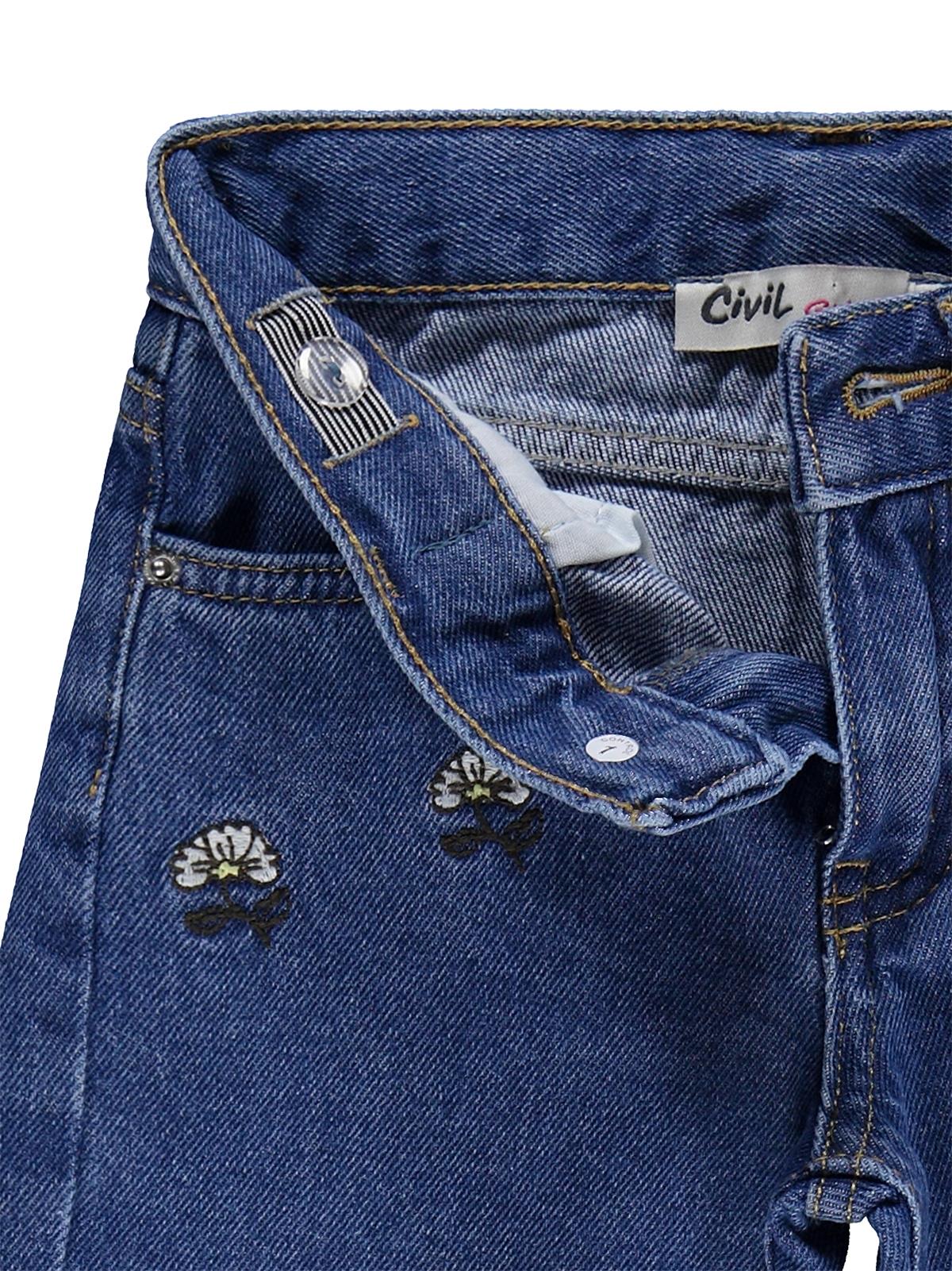 Civil Girls Çiçek Nakışlı 2-5 Yaş Pantolon - Mavi - Image 3
