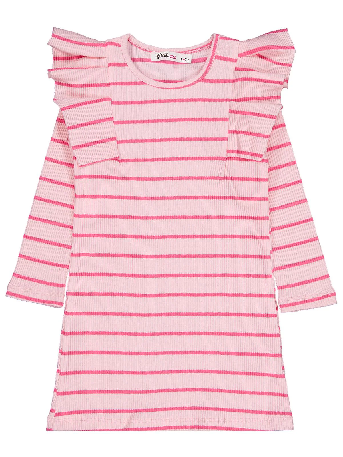 Civil Girls Çizgili 6-9 Yaş Elbise - Pembe - Image 2
