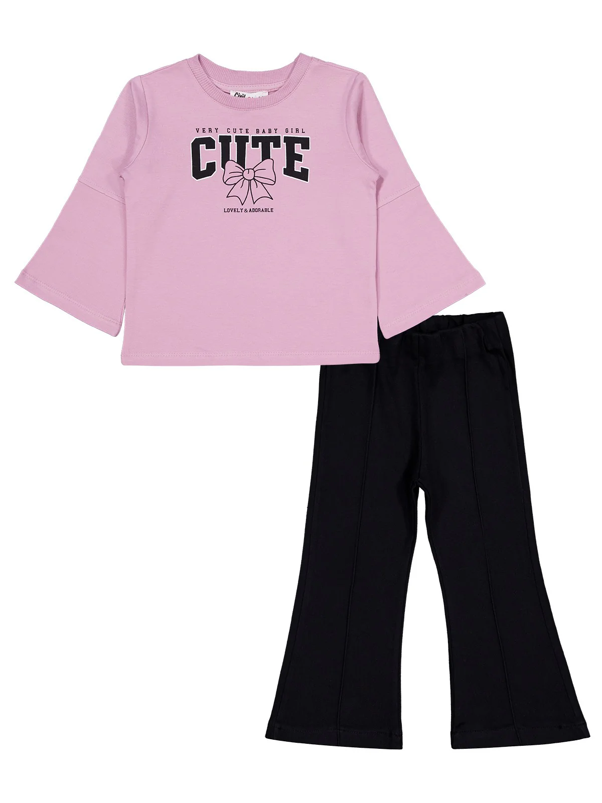 Civil Girls Cute Fiyonk Baskılı 2-5 Yaş Takım - Pembe - Image 3