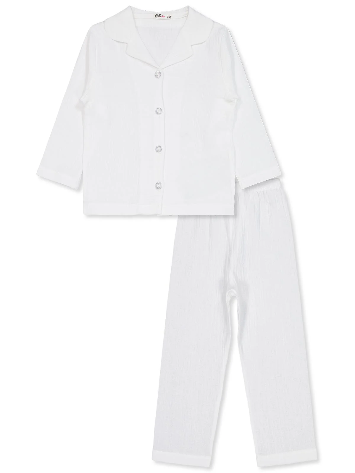 Civil Girls Düz 2-5 Yaş Pijama Takımı - Ekru - Image 4