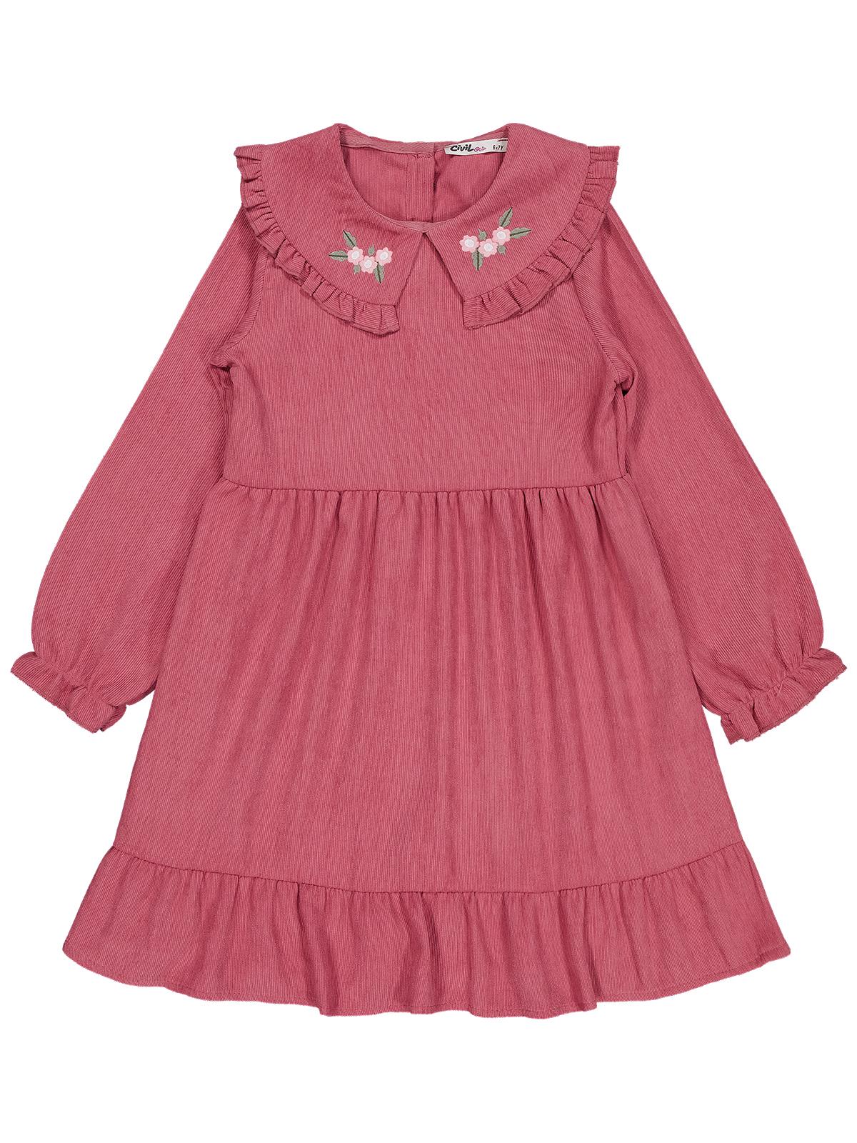 Civil Girls Eteği Fırfırlı 6-9 Yaş Elbise - Pembe - Image 3