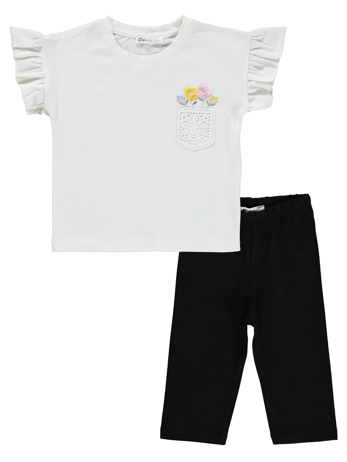 Civil Girls Fiyonklu 2-5 Yaş Takım - Ekru - Image 7