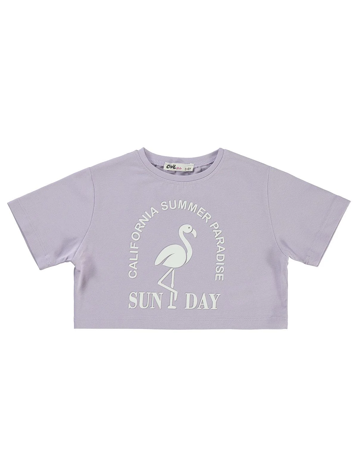 Civil Girls Flamingo Baskılı 2-5 Yaş Tişört - Lila - Image 4