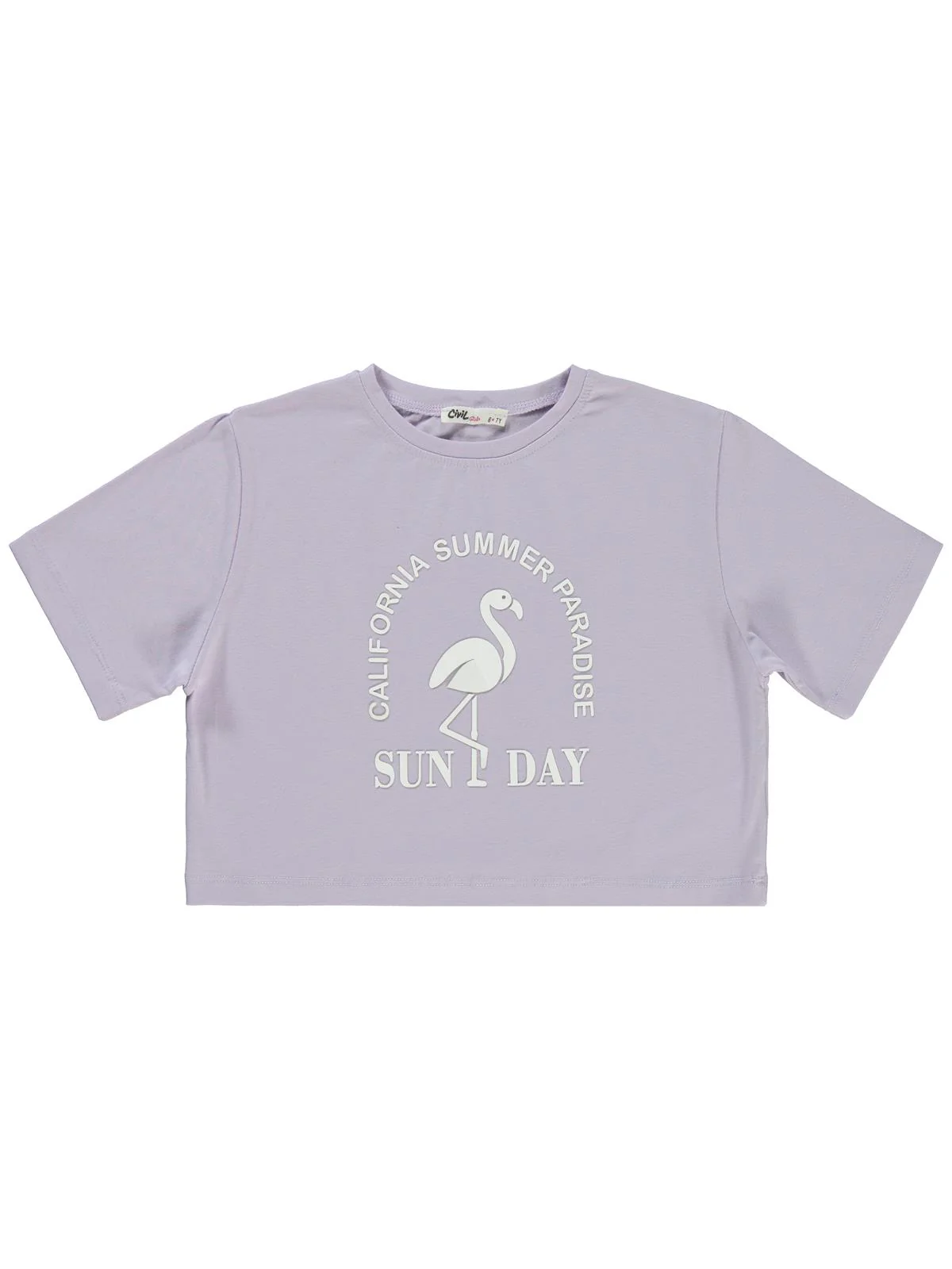 Civil Girls Flamingo Baskılı 6-9 Yaş Tişört - Lila - Image 2