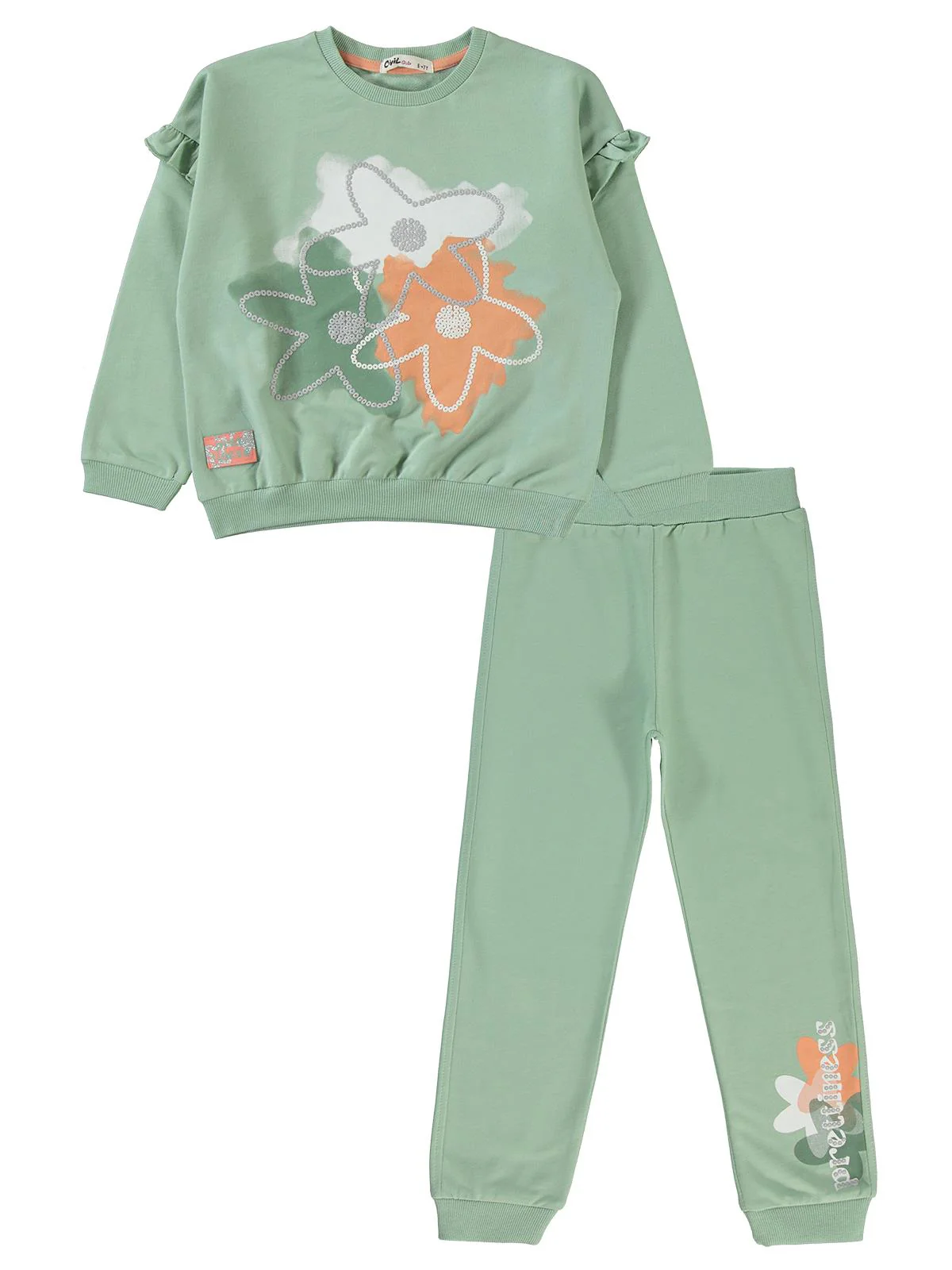 Civil Girls Flowers Baskılı 6-9 Yaş Eşofman Takımı - Yeşil - Image 4