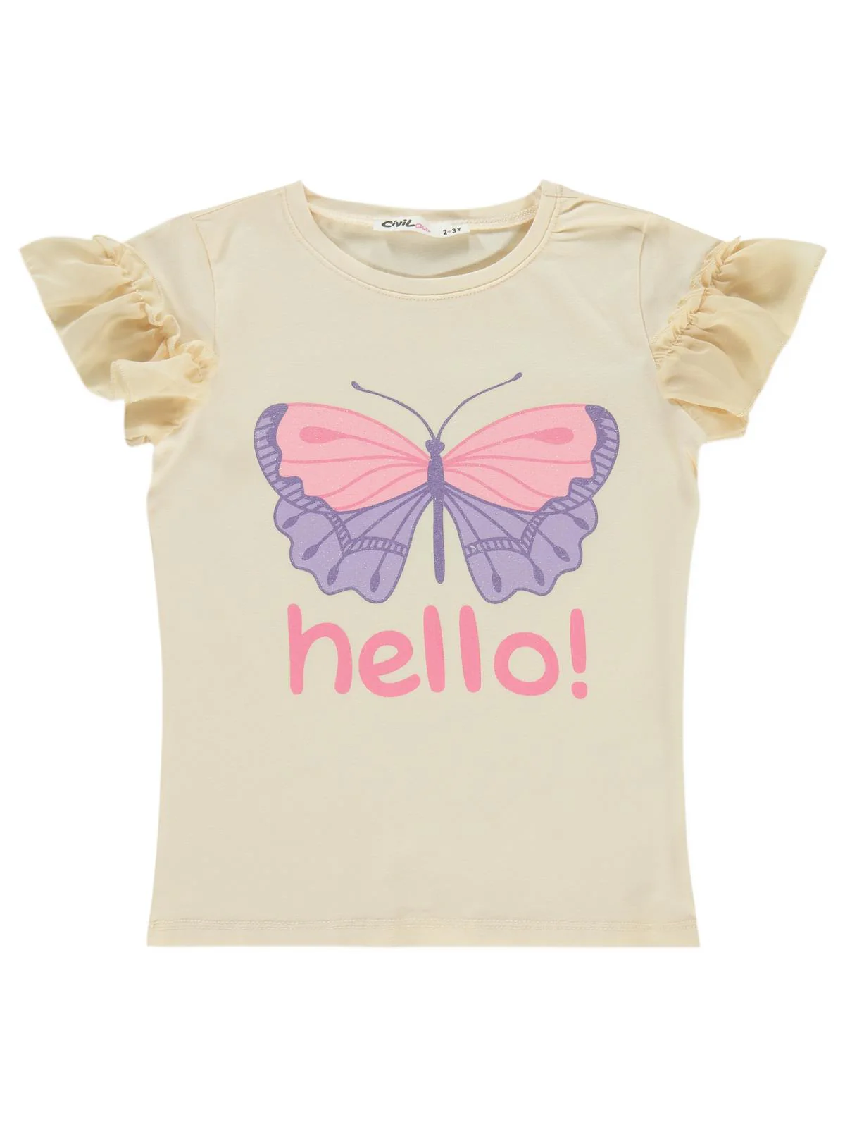Civil Girls Hello Baskılı 2-5 Yaş Tişört - Fil Dişi