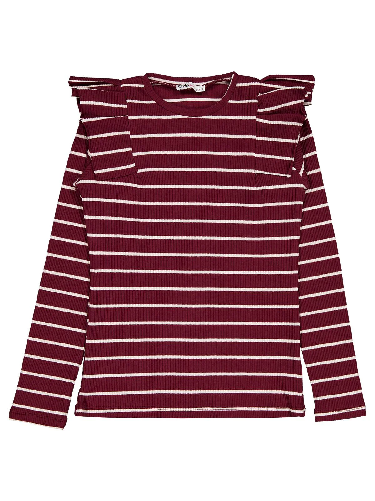 Civil Girls İnce Çizgili 10-13 Yaş Sweatshirt - Bordo - Image 2