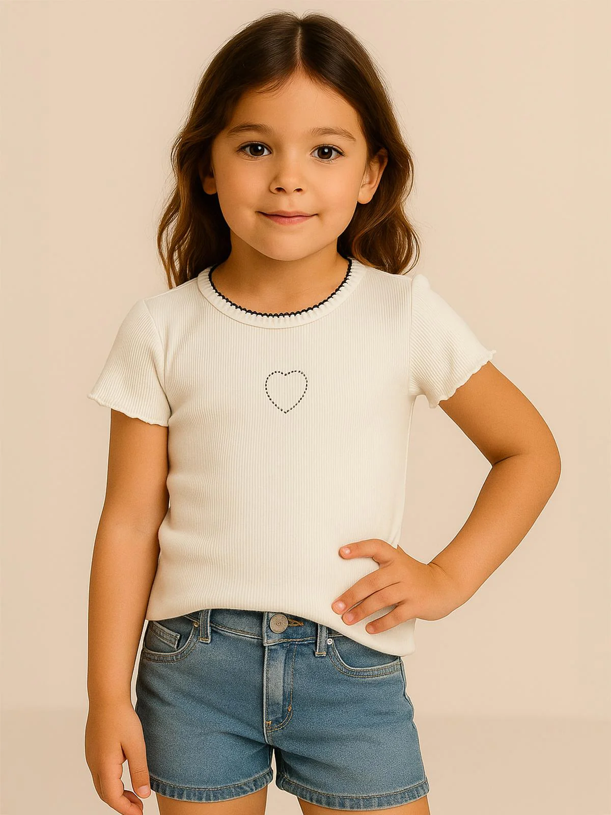 Civil Girls Kalp Baskılı 10-13 Yaş Tişört - Ekru - Image 10