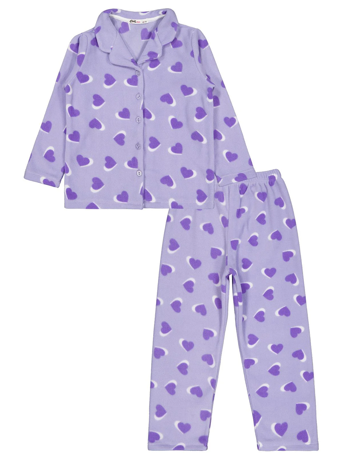 Civil Girls Kalp Desenli 10-13 Yaş Pijama Takımı - Lila - Image 4