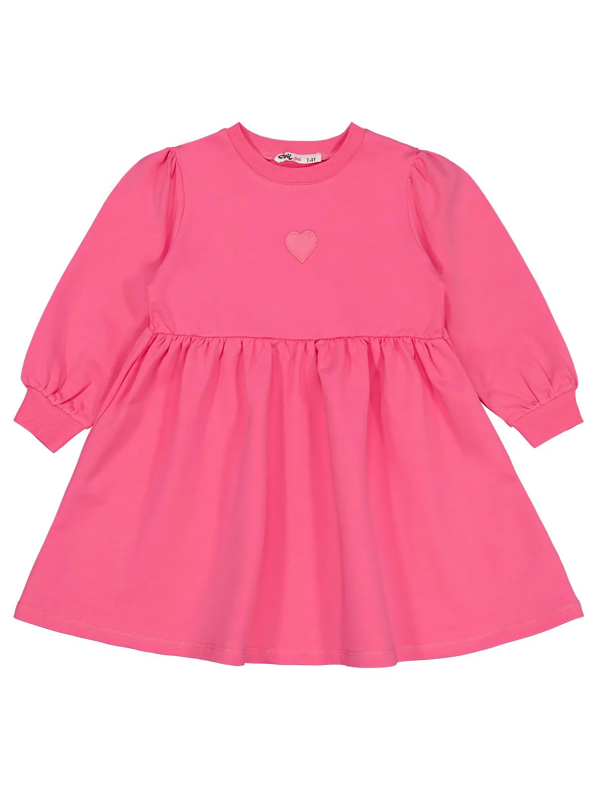 Civil Girls Kalp Nakışlı 2-5 Yaş Elbise - Pembe - Image 2