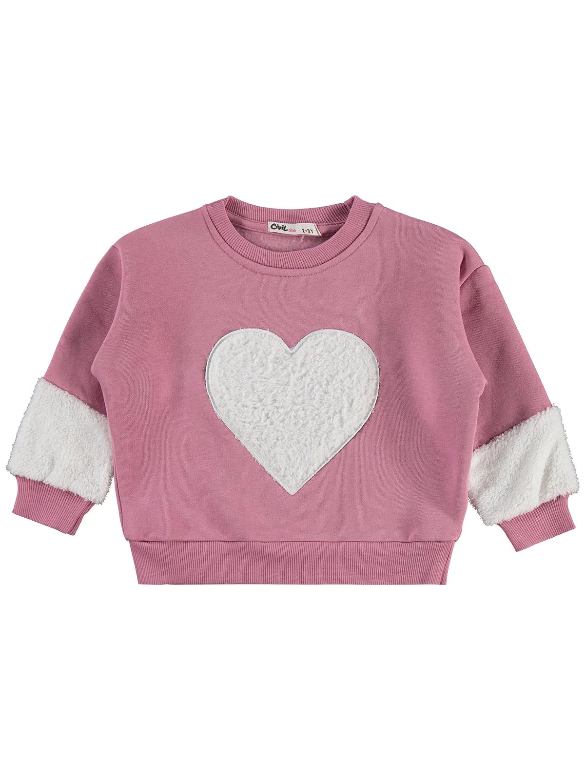 Civil Girls Kalp Nakışlı 2-5 Yaş Eşofman Takımı - Pembe - Image 3