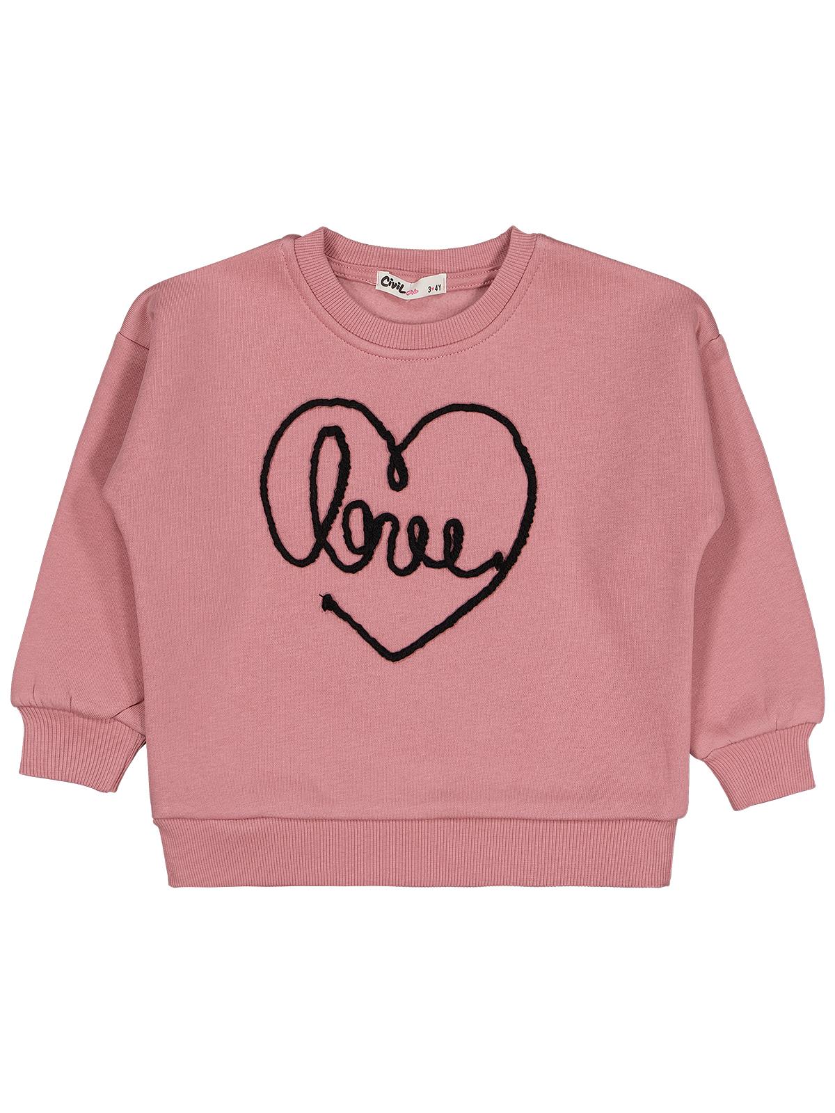 Civil Girls Kalpli Love Nakışlı 2-5 Yaş Eşofman Takımı - Pembe - Image 2