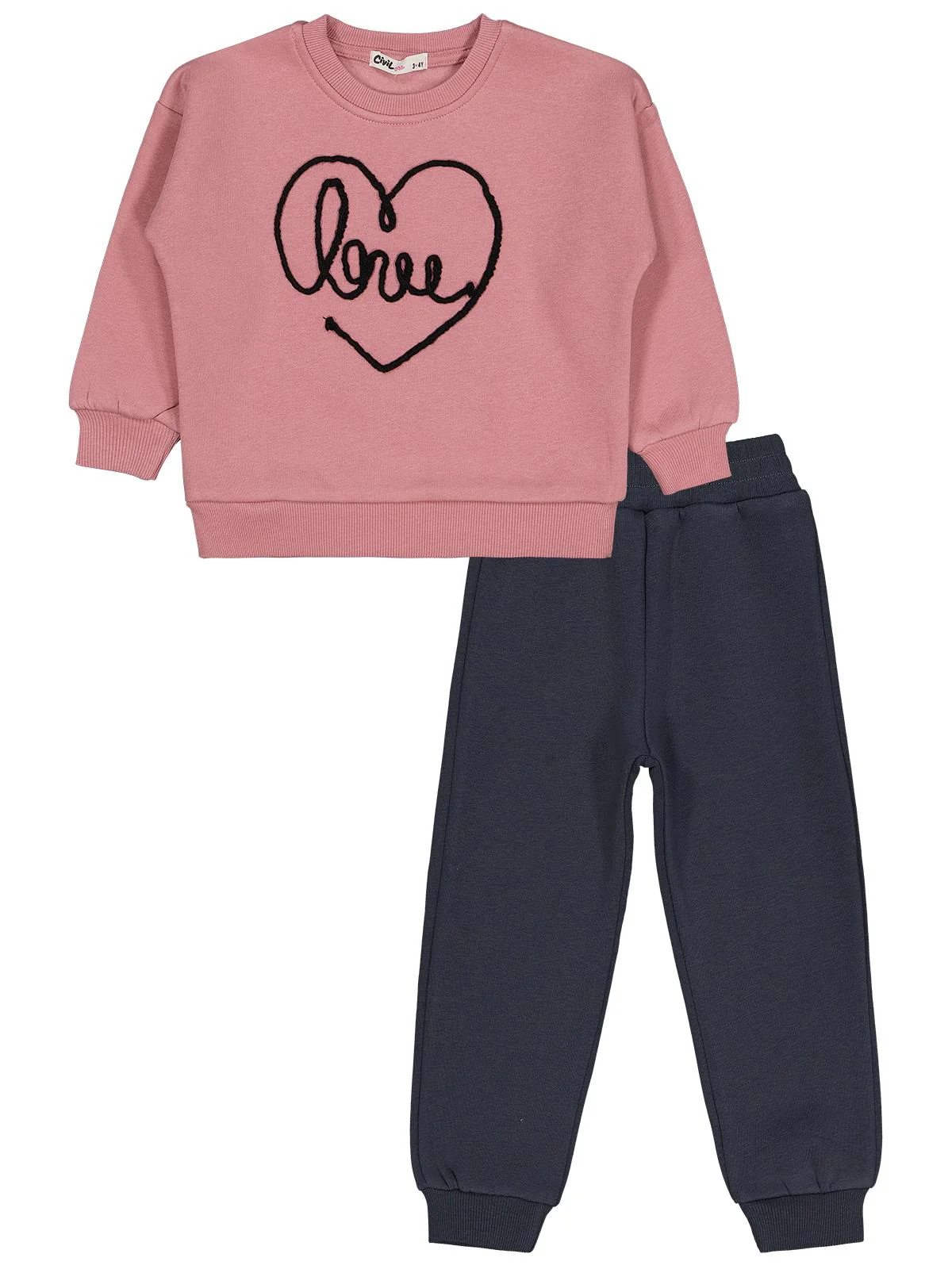 Civil Girls Kalpli Love Nakışlı 2-5 Yaş Eşofman Takımı - Pembe - Image 4