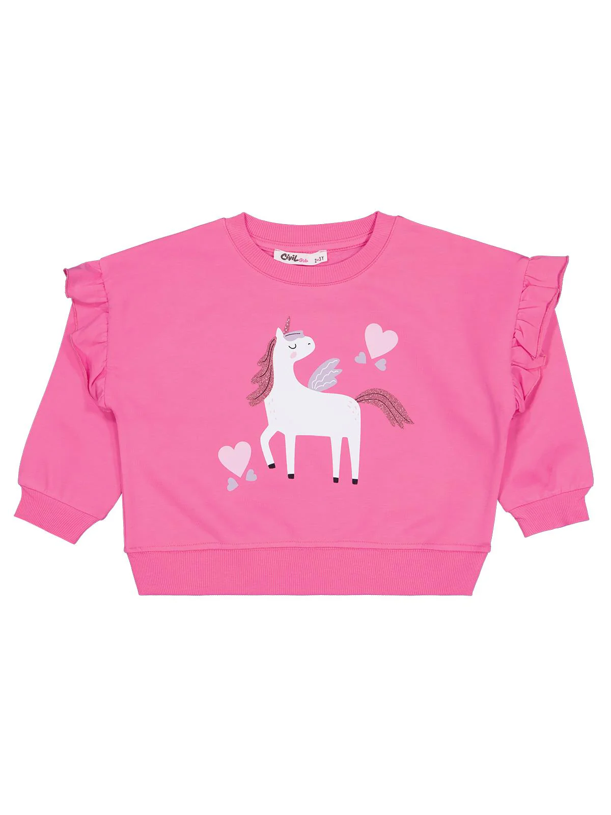 Civil Girls Kalpli Unicorn Baskılı 2-5 Yaş Sweatshirt - Pembe - Image 3