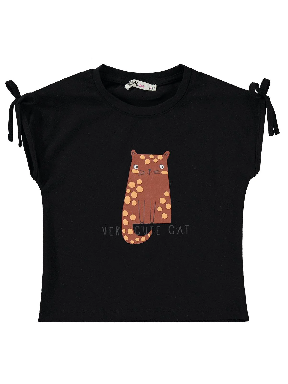 Civil Girls Kedi Baskılı 2-5 Yaş Takım - Siyah - Image 2