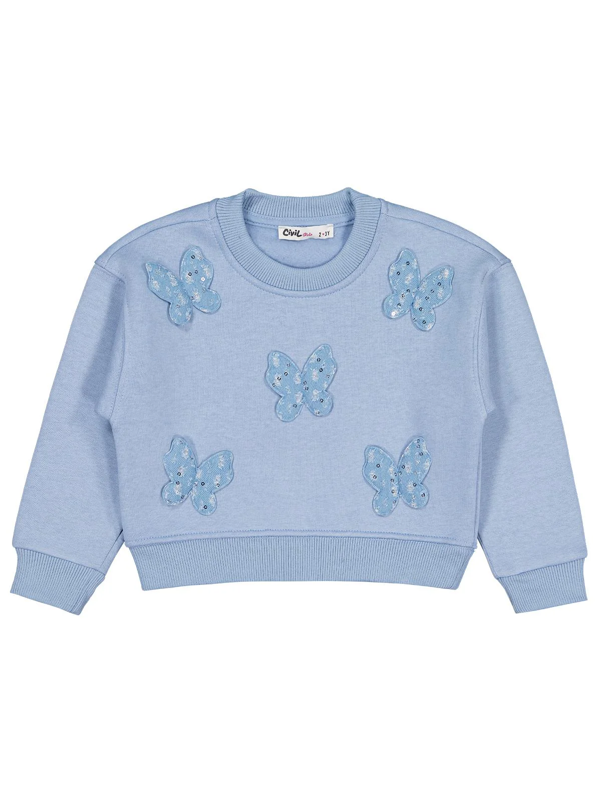 Civil Girls Kelebek Aksesuarlı 2-5 Yaş Sweatshirt - Mavi