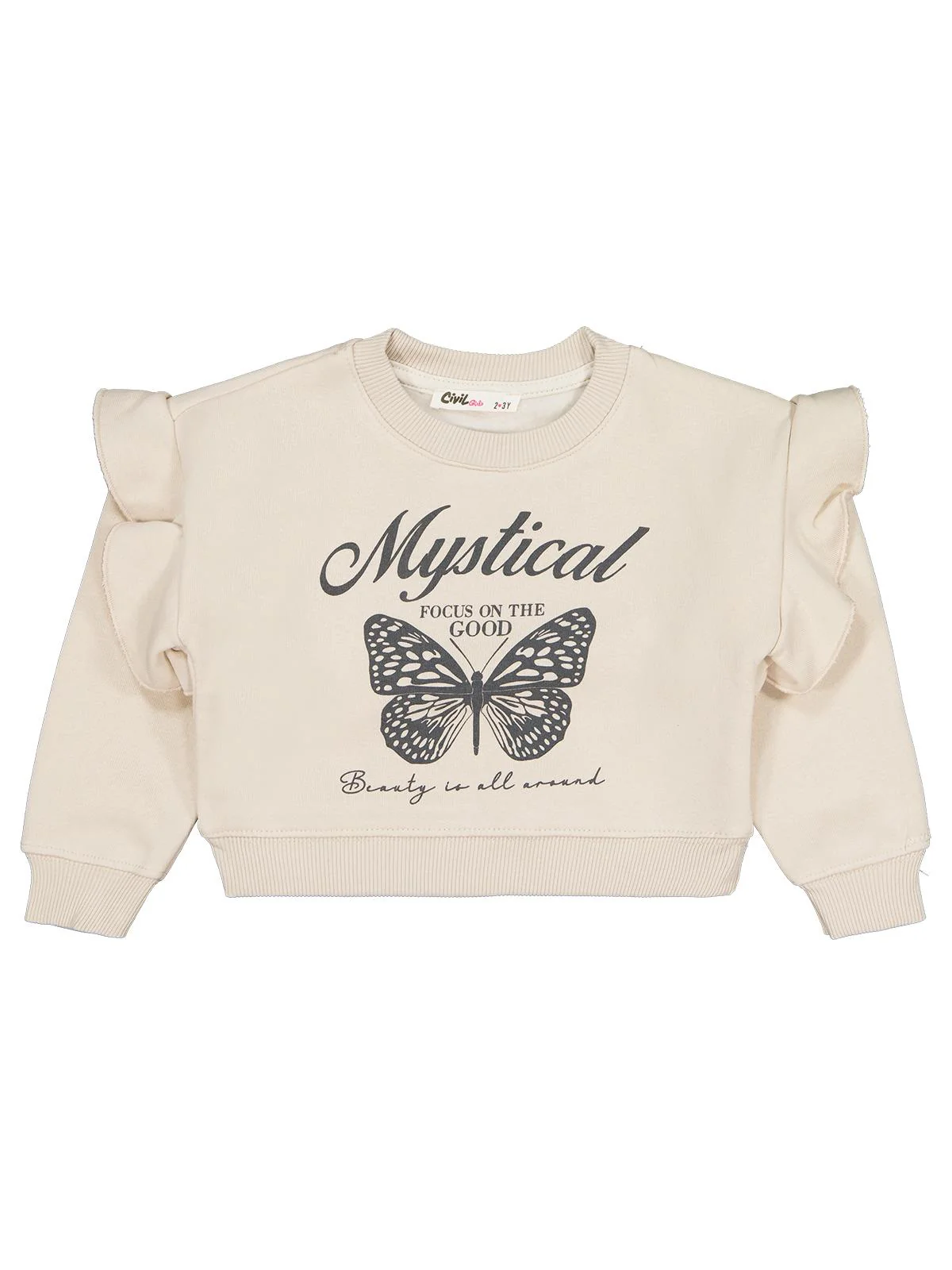 Civil Girls Kelebek Baskılı 2-5 Yaş Sweatshirt - Bej