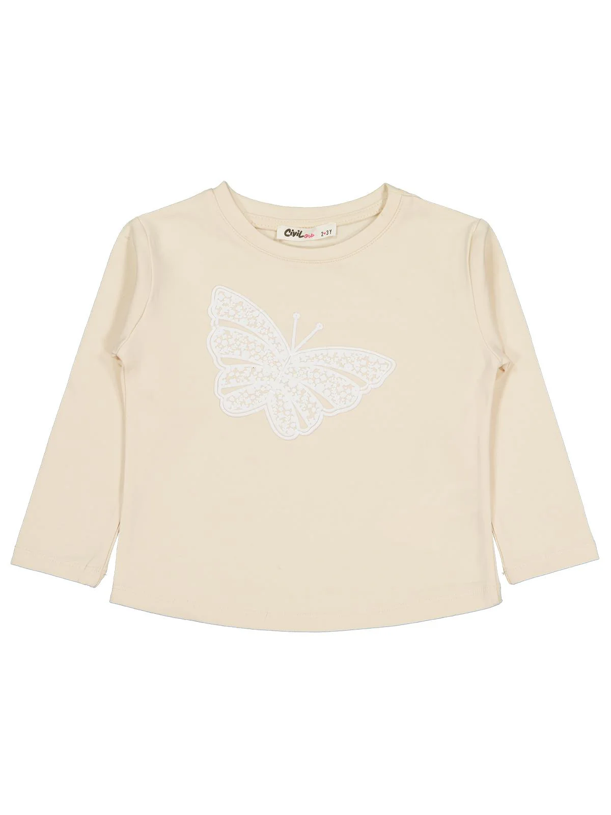 Civil Girls Kelebek Baskılı 2-5 Yaş Sweatshirt - Fil Dişi