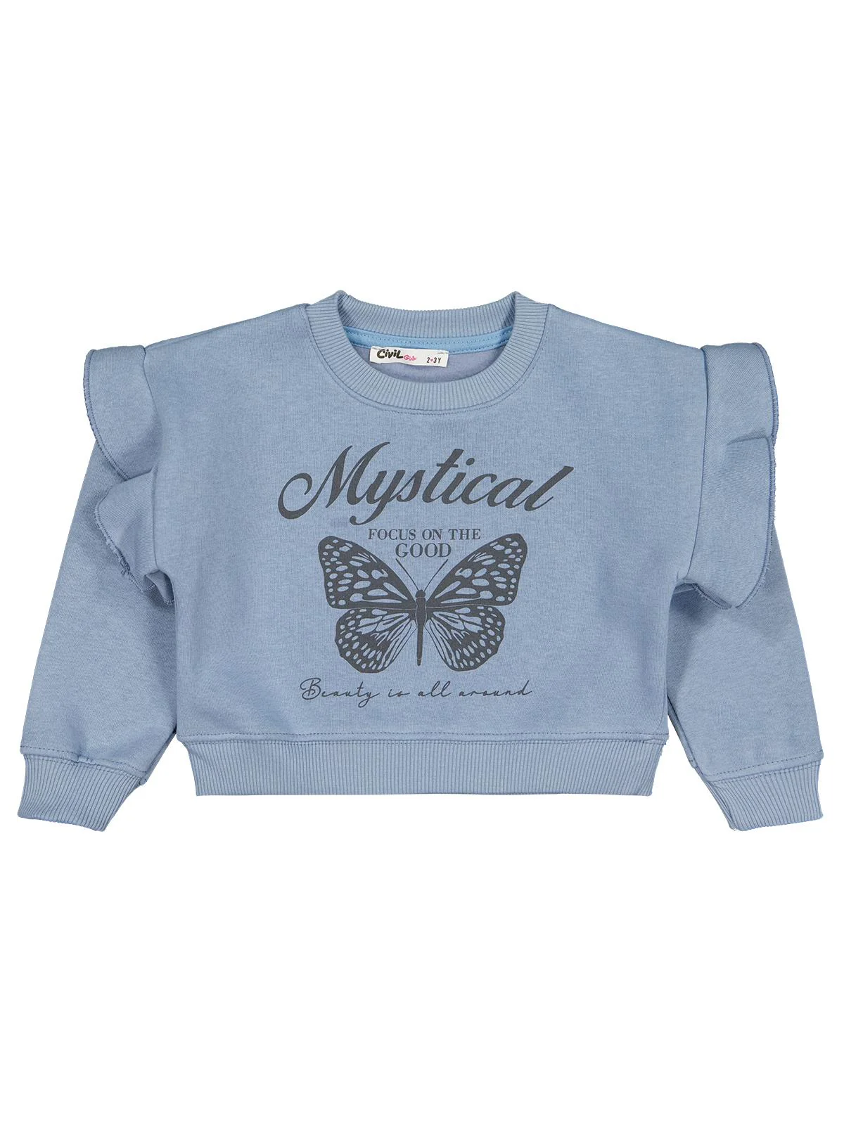 Civil Girls Kelebek Baskılı 2-5 Yaş Sweatshirt - Mavi - Image 2