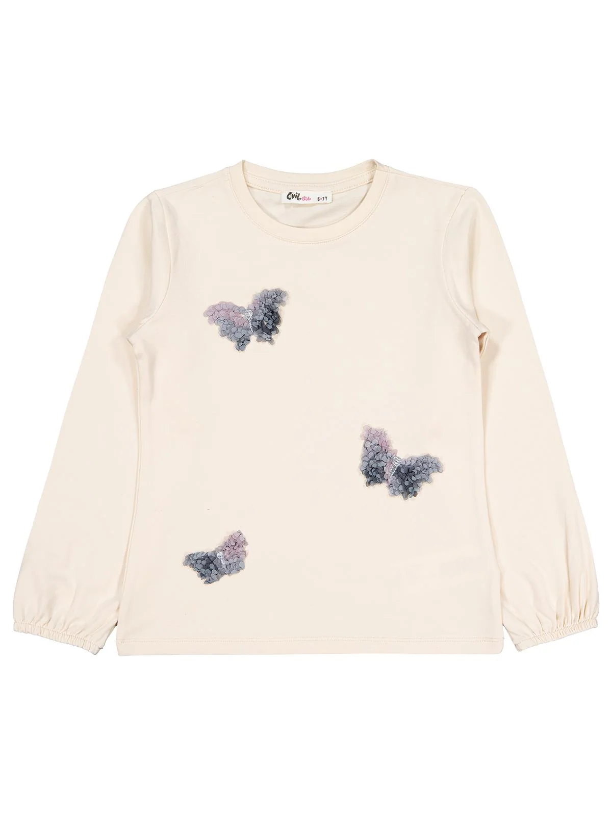 Civil Girls Kelebek Nakışlı 6-9 Yaş Sweatshirt - Fil Dişi - Image 2
