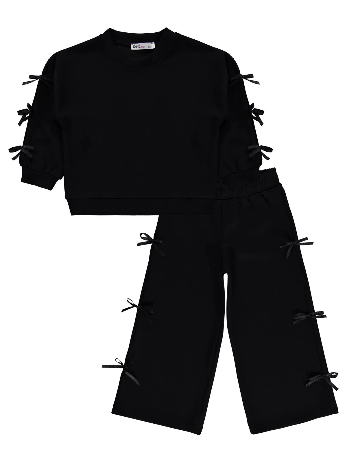Civil Girls Kız Çocuk Fiyonklu 2-5 Yaş Eşofman Takımı - Siyah - Image 7