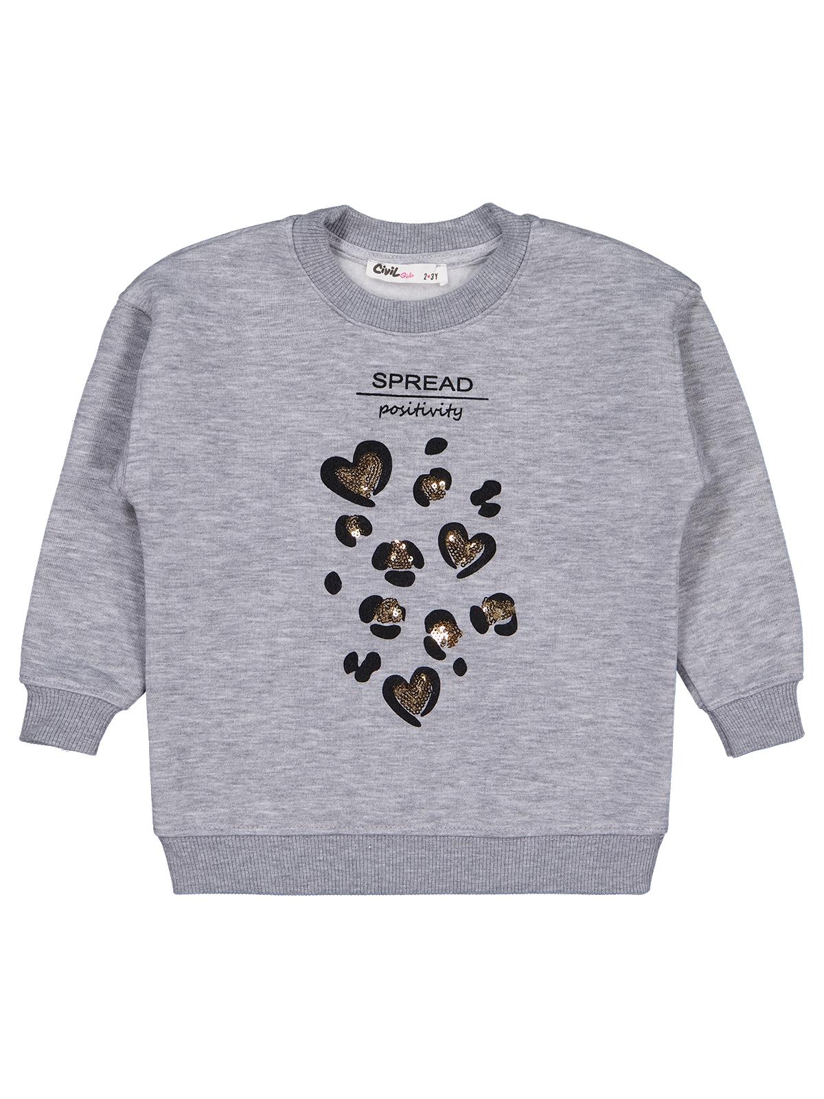 Civil Girls Leopar Baskılı 2-5 Yaş Sweatshirt - Gri - Image 2