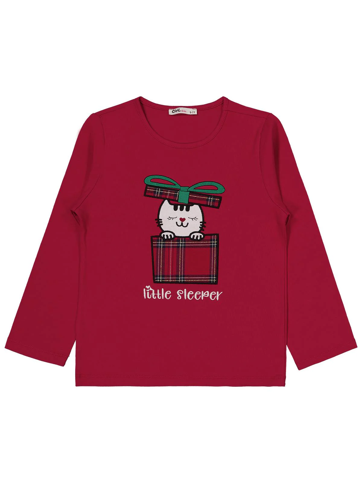 Civil Girls Little Sleeper Nakışlı 6-9 Yaş Pijama Takımı - Bordo - Image 3