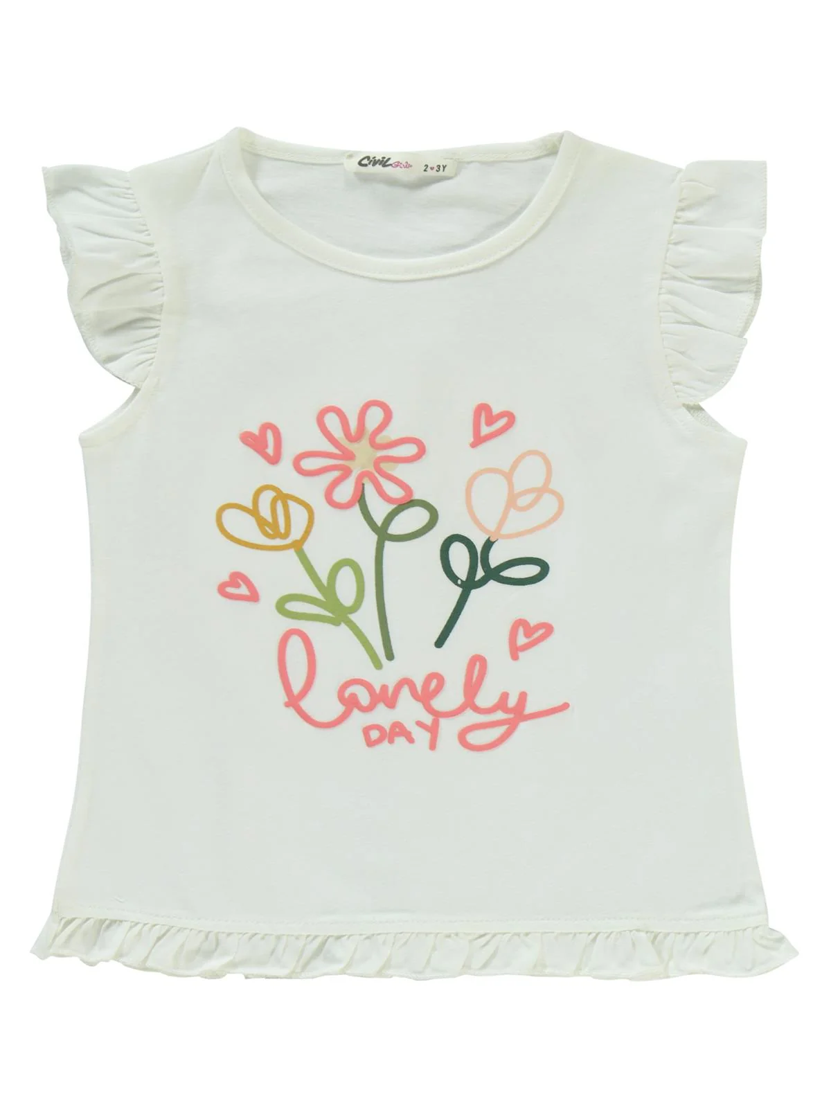 Civil Girls Lovely Day Baskılı 2-5 Yaş Takım - Ekru - Image 2