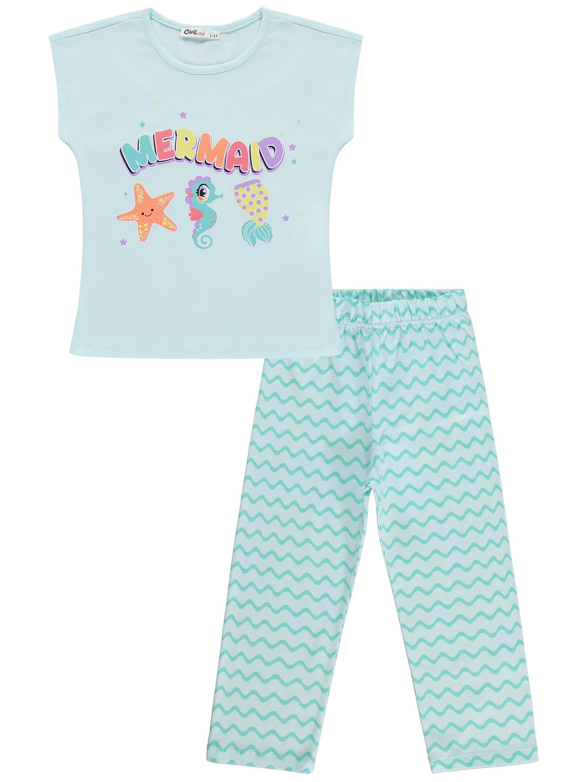 Civil Girls Mermaid Baskılı 2-5 Yaş Pijama Takımı - Yeşil - Image 4