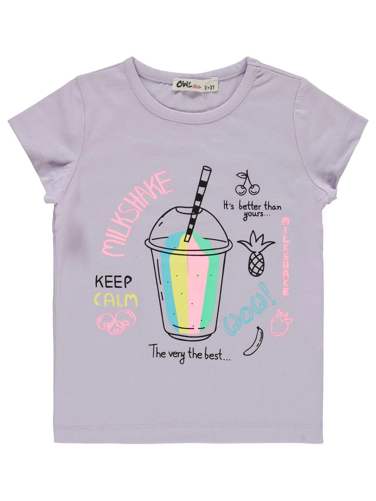 Civil Girls Milkshake Baskılı 2-5 Yaş Tişört - Lila - Image 2